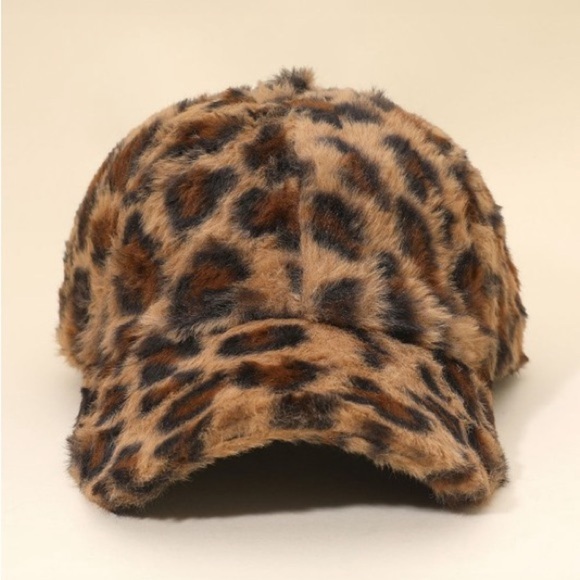 Boutique Accessories - Fuzzy Leopard Print Baseball Cap